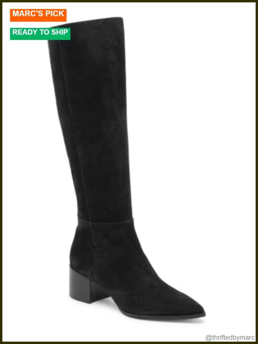 Womens Wide Calf Knee High Boots Chunky Heel Side Zipper Faux Suede